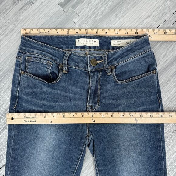 Bullhead Mid Rise Y2K Skinny Jeans Distressed Blue Juniors 5 - Picture 10 of 13